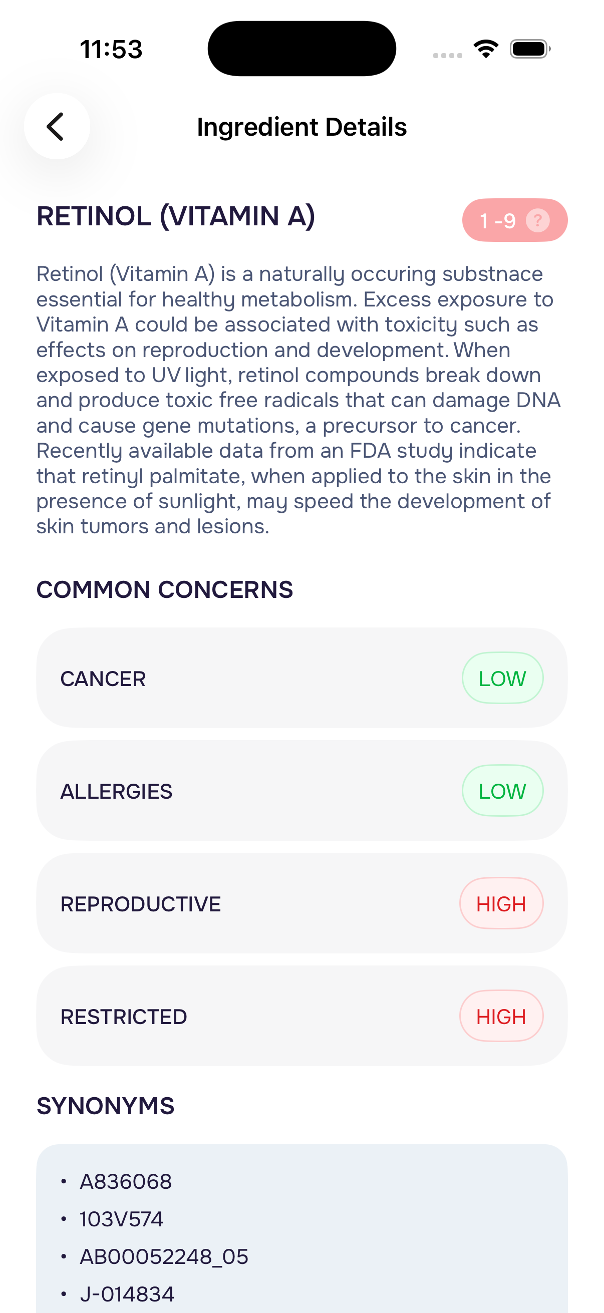 Retinol ingredient detail