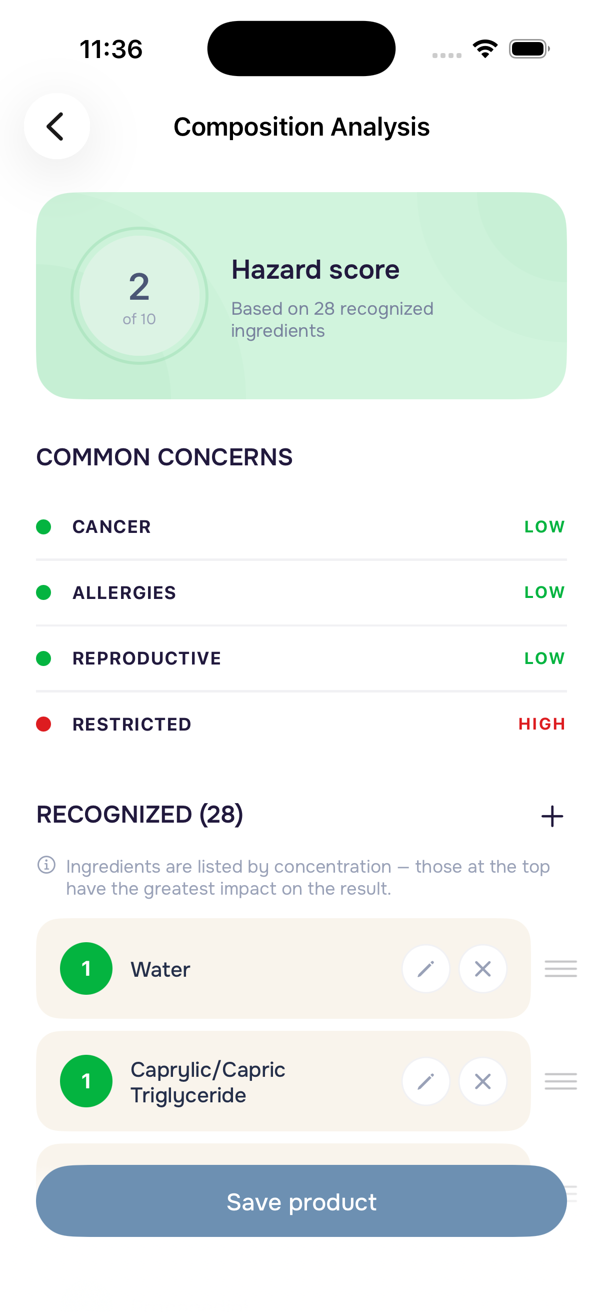 Product safety score